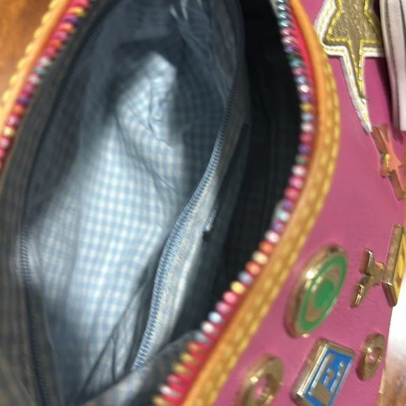 Dooney & Bourke Vintage Leather Pink and Tan Crossbody Bag with Gold Hardware - Picture 12 of 13